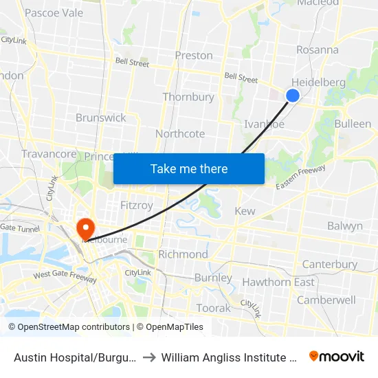 Austin Hospital/Burgundy St to William Angliss Institute Of TAFE map