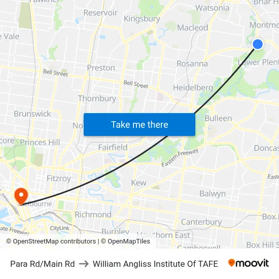 Para Rd/Main Rd to William Angliss Institute Of TAFE map