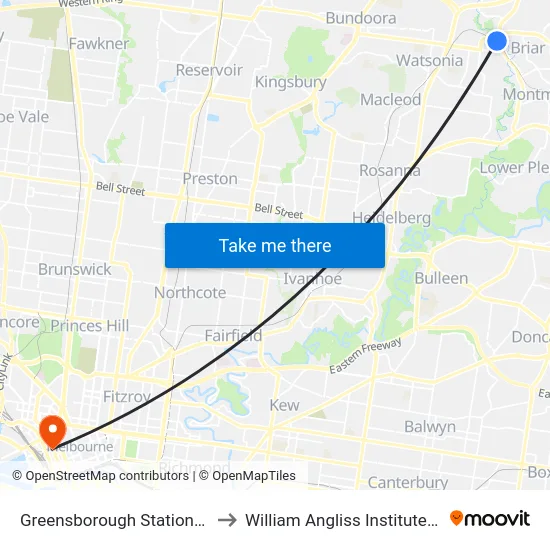 Greensborough Station/Main St to William Angliss Institute Of TAFE map