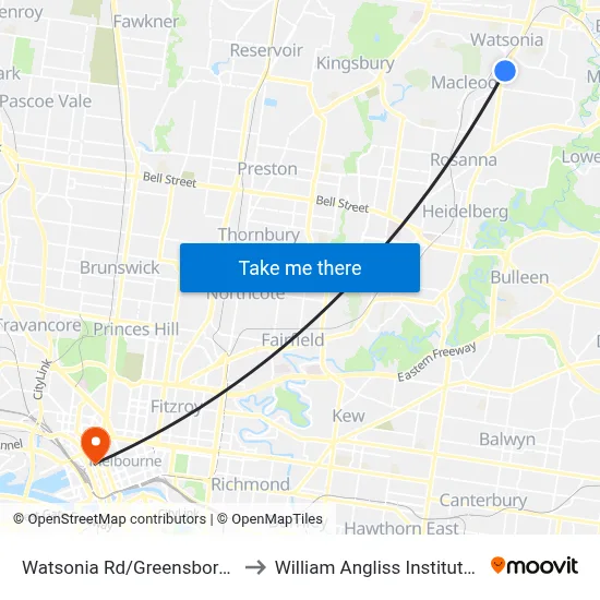 Watsonia Rd/Greensborough Hwy to William Angliss Institute Of TAFE map