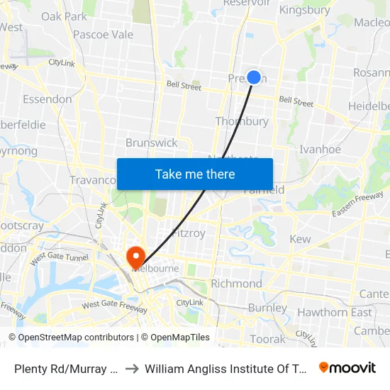 Plenty Rd/Murray Rd to William Angliss Institute Of TAFE map