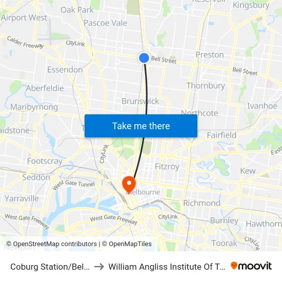 Coburg Station/Bell St to William Angliss Institute Of TAFE map