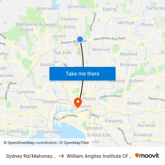 Sydney Rd/Mahoneys Rd to William Angliss Institute Of TAFE map