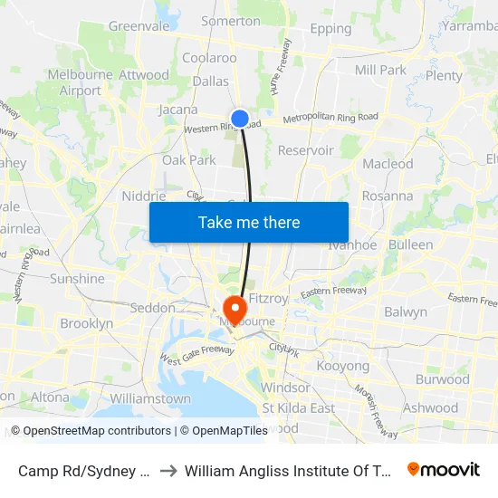 Camp Rd/Sydney Rd to William Angliss Institute Of TAFE map