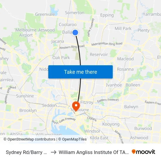 Sydney Rd/Barry Rd to William Angliss Institute Of TAFE map