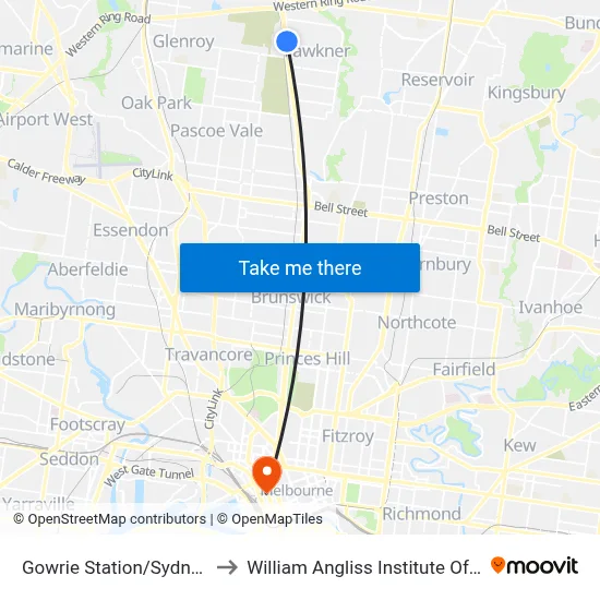 Gowrie Station/Sydney Rd to William Angliss Institute Of TAFE map