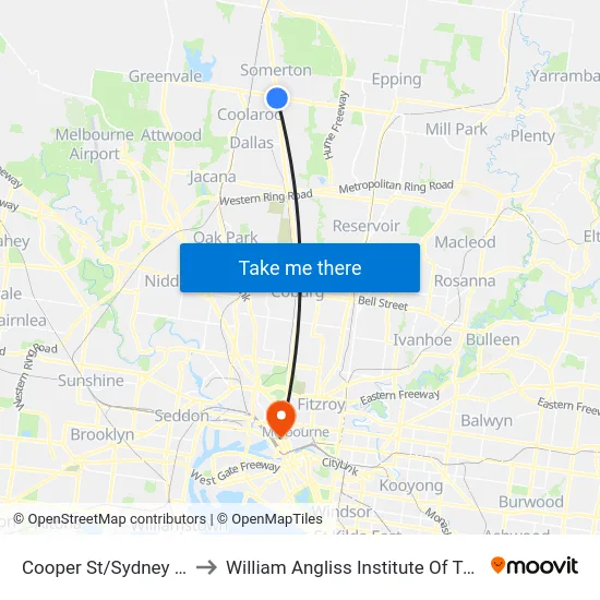 Cooper St/Sydney Rd to William Angliss Institute Of TAFE map