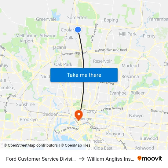 Ford Customer Service Division/1743 Sydney Rd to William Angliss Institute Of TAFE map