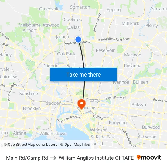 Main Rd/Camp Rd to William Angliss Institute Of TAFE map