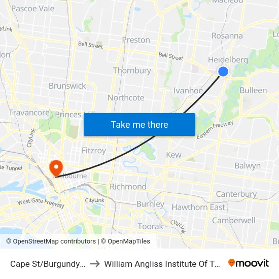 Cape St/Burgundy St to William Angliss Institute Of TAFE map