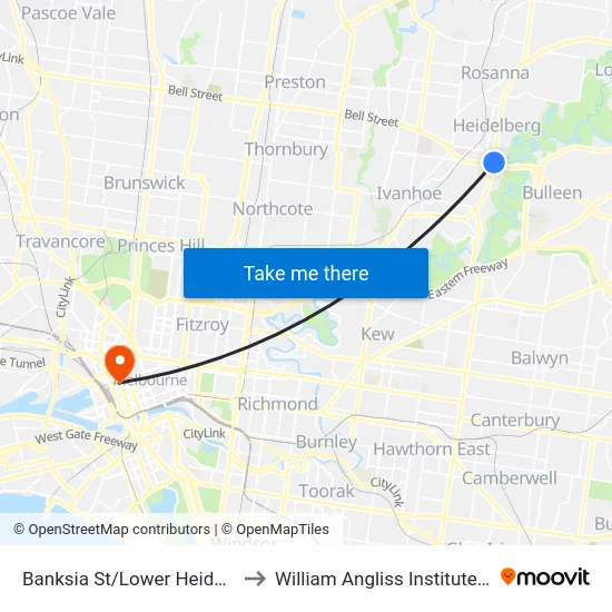 Banksia St/Lower Heidelberg Rd to William Angliss Institute Of TAFE map