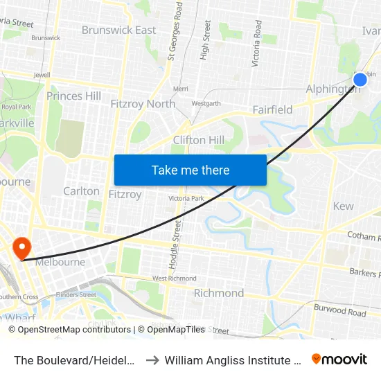 The Boulevard/Heidelberg Rd to William Angliss Institute Of TAFE map