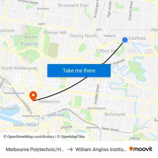 Melbourne Polytechnic/Heidelberg Rd to William Angliss Institute Of TAFE map
