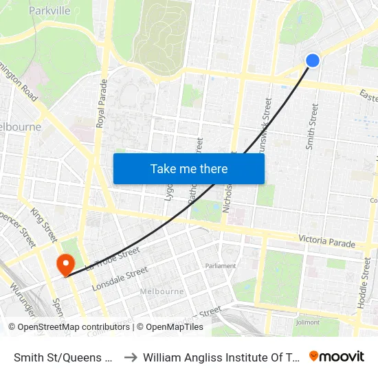 Smith St/Queens Pde to William Angliss Institute Of TAFE map
