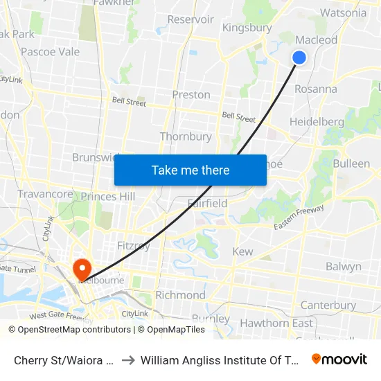 Cherry St/Waiora Rd to William Angliss Institute Of TAFE map