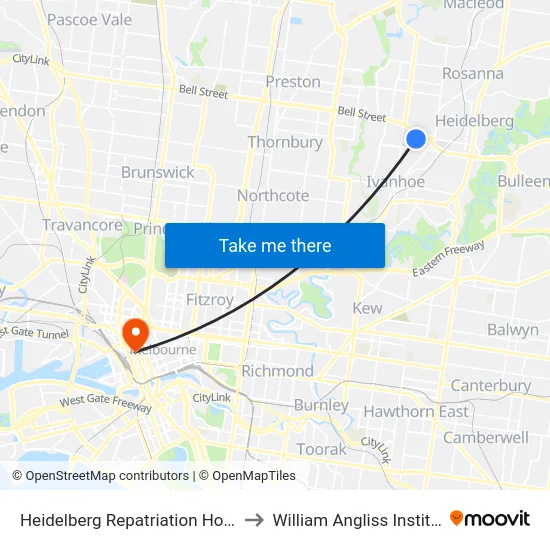 Heidelberg Repatriation Hospital/Edwin St to William Angliss Institute Of TAFE map