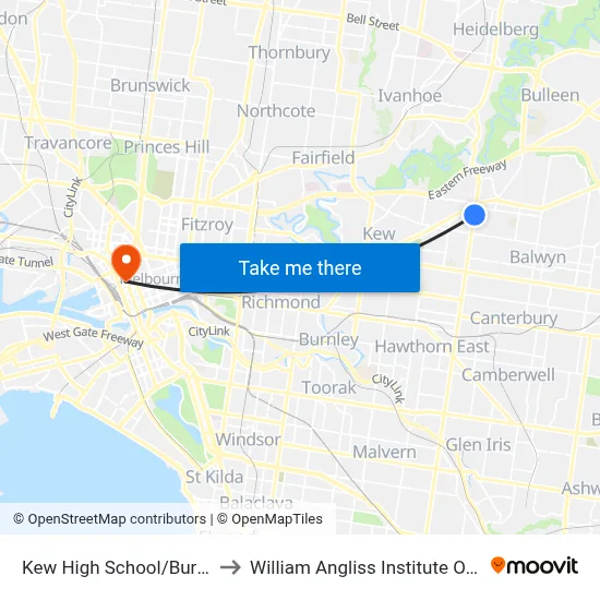 Kew High School/Burke Rd to William Angliss Institute Of TAFE map