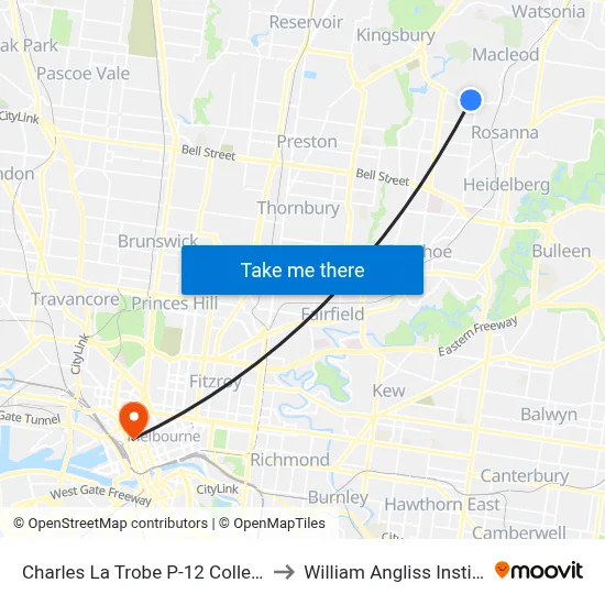 Charles La Trobe P-12 College/Kingsbury Dr to William Angliss Institute Of TAFE map