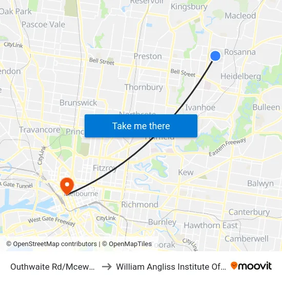 Outhwaite Rd/Mcewan Rd to William Angliss Institute Of TAFE map