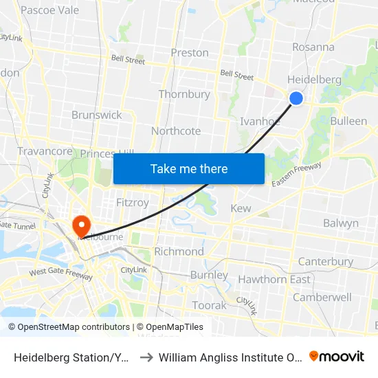 Heidelberg Station/Yarra St to William Angliss Institute Of TAFE map