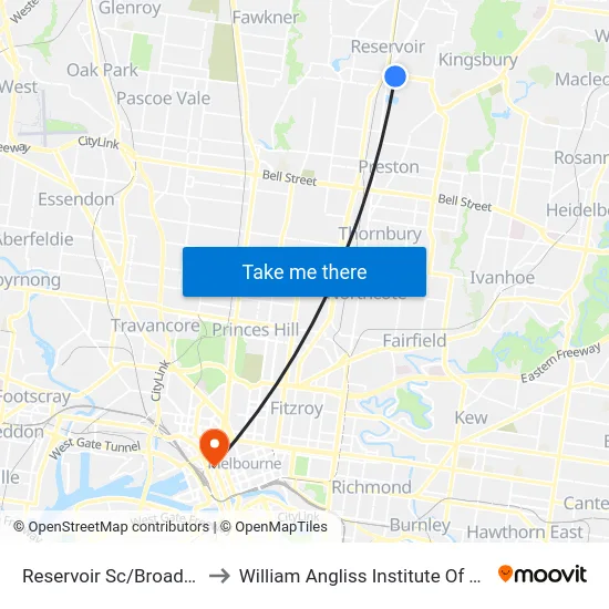 Reservoir Sc/Broadway to William Angliss Institute Of TAFE map
