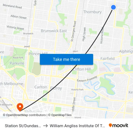 Station St/Dundas St to William Angliss Institute Of TAFE map