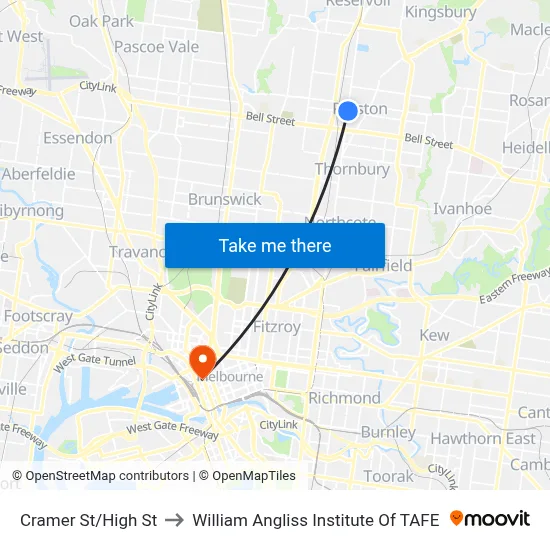 Cramer St/High St to William Angliss Institute Of TAFE map