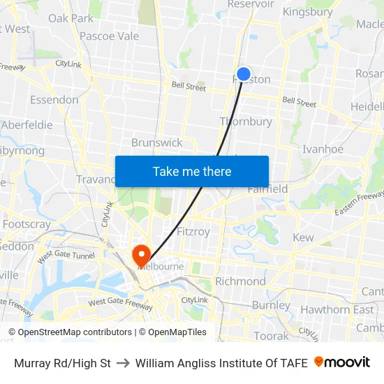 Murray Rd/High St to William Angliss Institute Of TAFE map