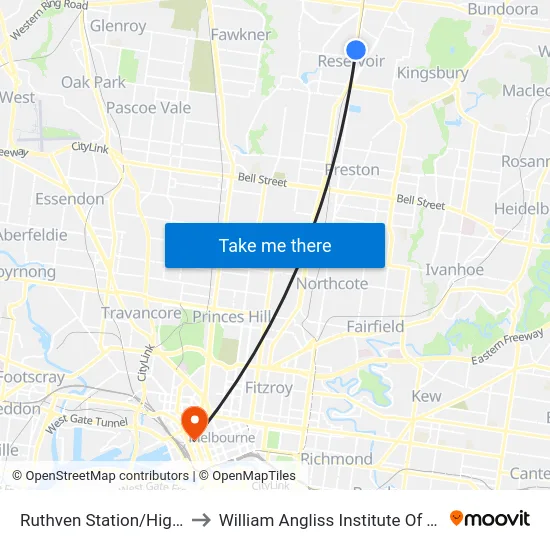 Ruthven Station/High St to William Angliss Institute Of TAFE map