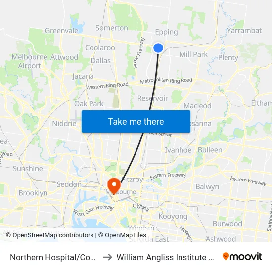 Northern Hospital/Cooper St to William Angliss Institute Of TAFE map