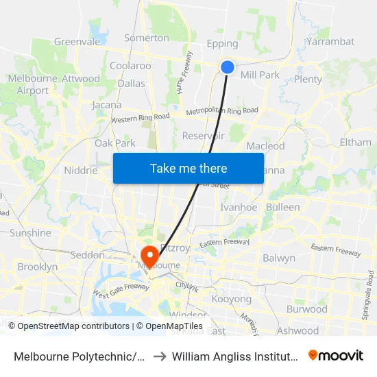 Melbourne Polytechnic/Dalton Rd to William Angliss Institute Of TAFE map