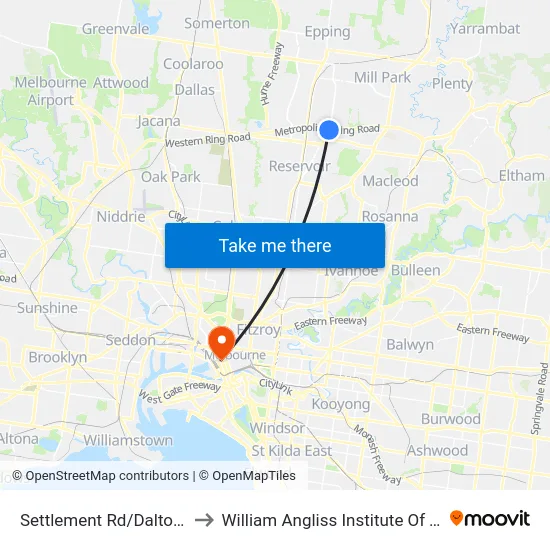 Settlement Rd/Dalton Rd to William Angliss Institute Of TAFE map