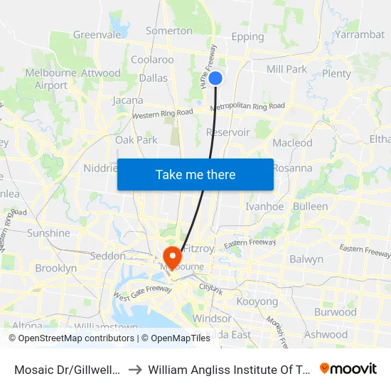 Mosaic Dr/Gillwell Rd to William Angliss Institute Of TAFE map