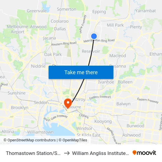 Thomastown Station/Station St to William Angliss Institute Of TAFE map