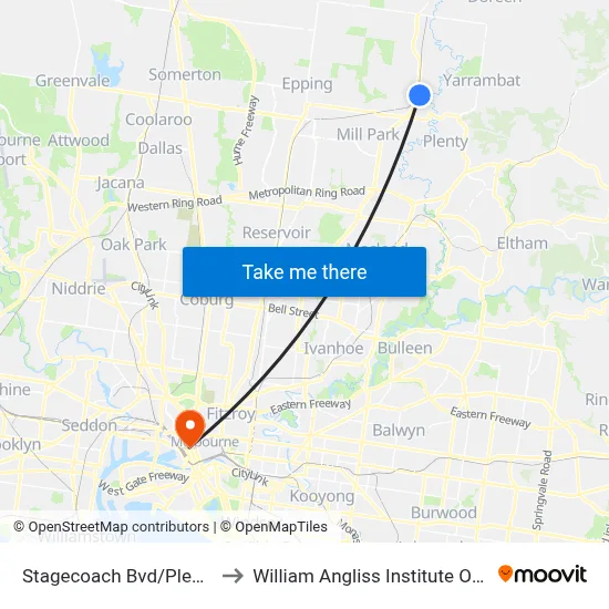 Stagecoach Bvd/Plenty Rd to William Angliss Institute Of TAFE map