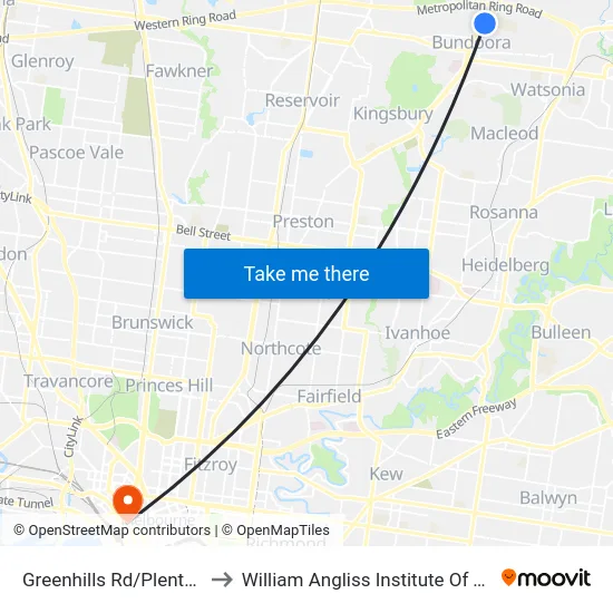 Greenhills Rd/Plenty Rd to William Angliss Institute Of TAFE map