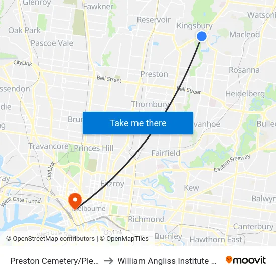 Preston Cemetery/Plenty Rd to William Angliss Institute Of TAFE map