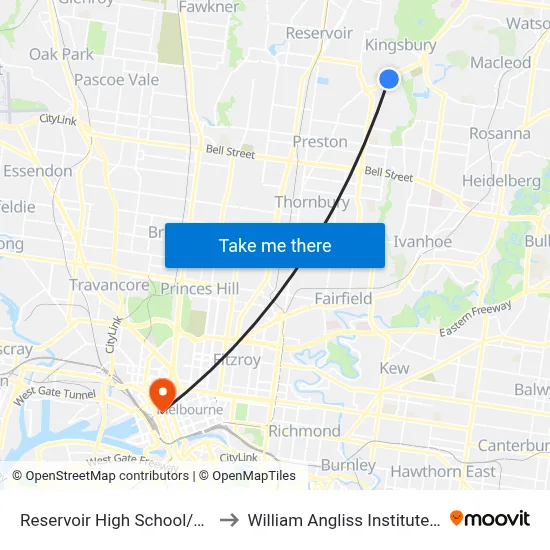 Reservoir High School/Plenty Rd to William Angliss Institute Of TAFE map