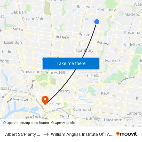 Albert St/Plenty Rd to William Angliss Institute Of TAFE map