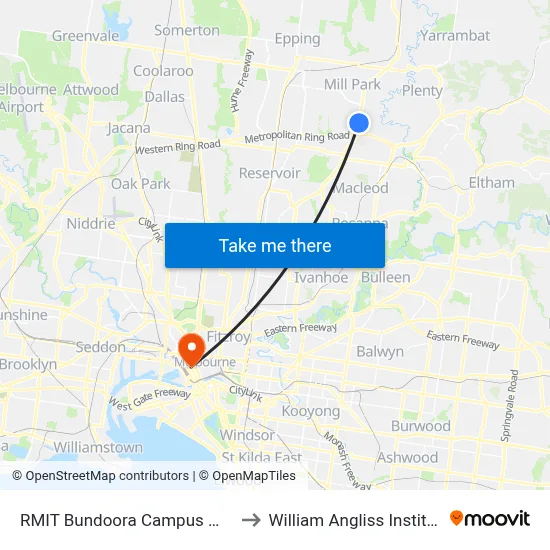 RMIT Bundoora Campus West/Plenty Rd to William Angliss Institute Of TAFE map