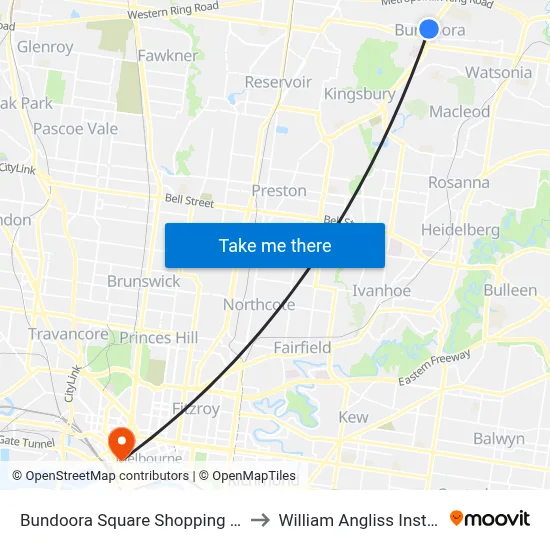 Bundoora Square Shopping Centre/Plenty Rd to William Angliss Institute Of TAFE map