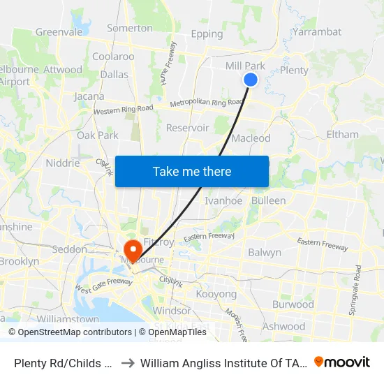 Plenty Rd/Childs Rd to William Angliss Institute Of TAFE map