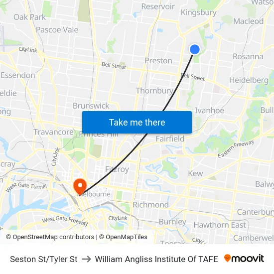 Seston St/Tyler St to William Angliss Institute Of TAFE map