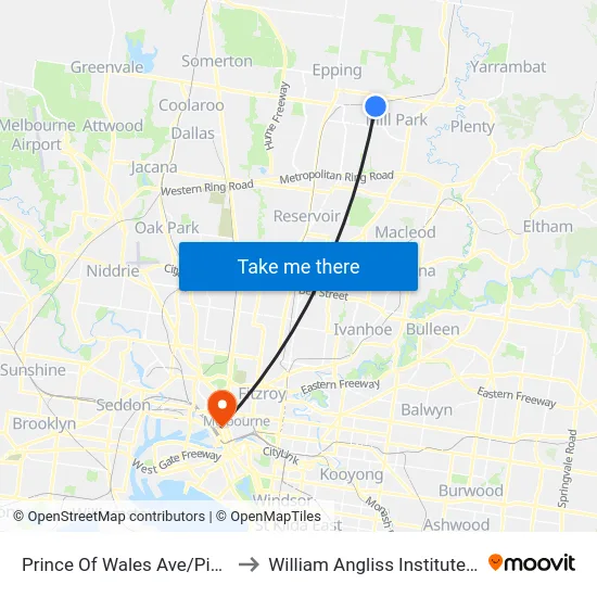 Prince Of Wales Ave/Pindari Ave to William Angliss Institute Of TAFE map