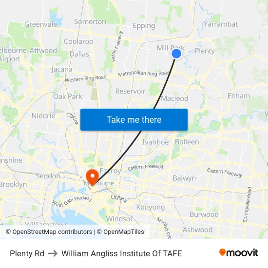Plenty Rd to William Angliss Institute Of TAFE map