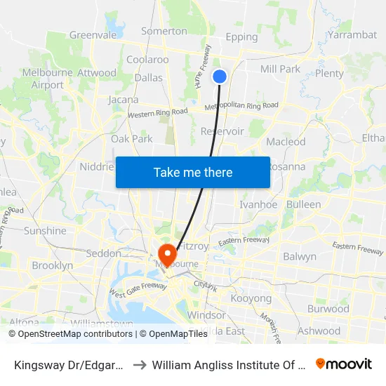 Kingsway Dr/Edgars Rd to William Angliss Institute Of TAFE map