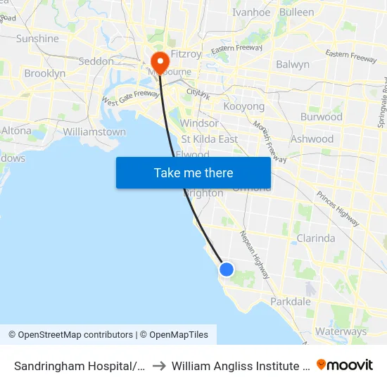 Sandringham Hospital/Bluff Rd to William Angliss Institute Of TAFE map