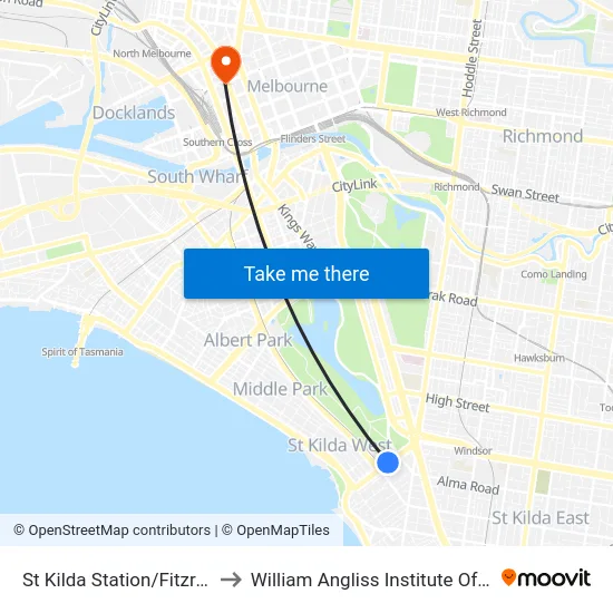 St Kilda Station/Fitzroy St to William Angliss Institute Of TAFE map