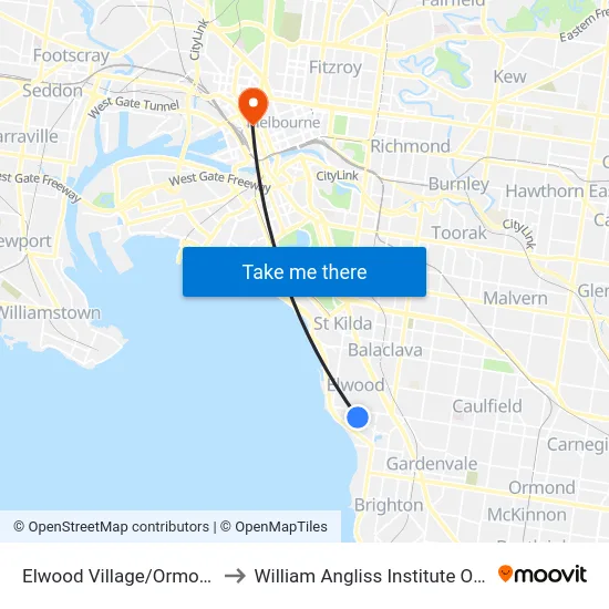 Elwood Village/Ormond Rd to William Angliss Institute Of TAFE map