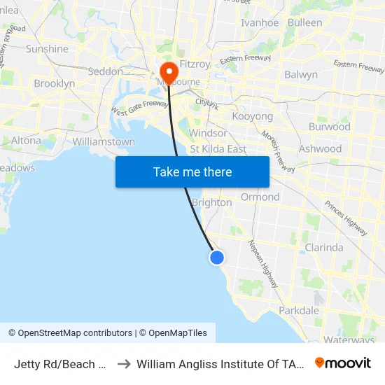 Jetty Rd/Beach Rd to William Angliss Institute Of TAFE map